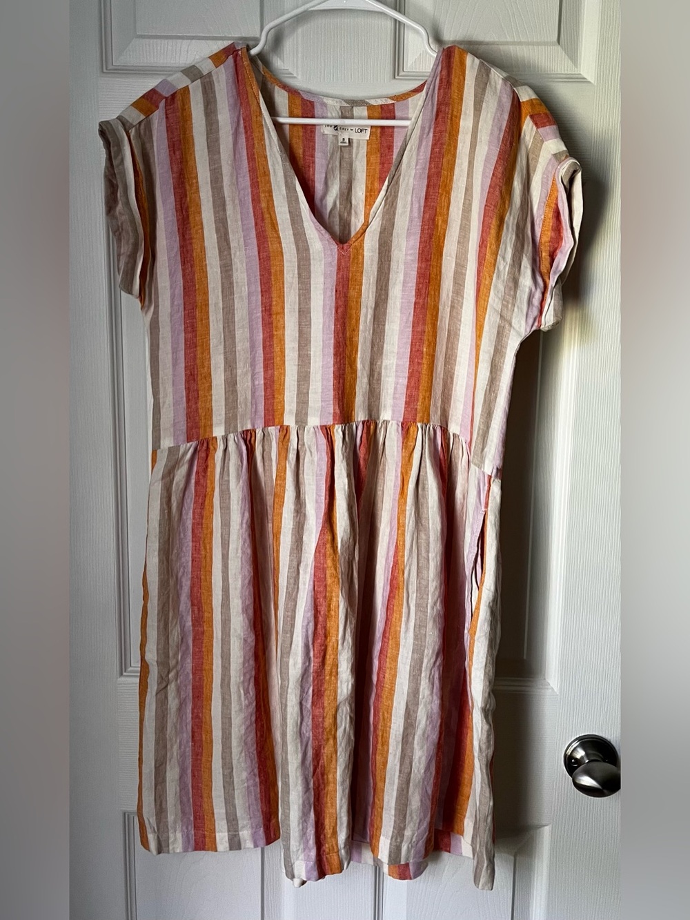 Lou & Grey for LOFT Striped V-Neck Linen Dress